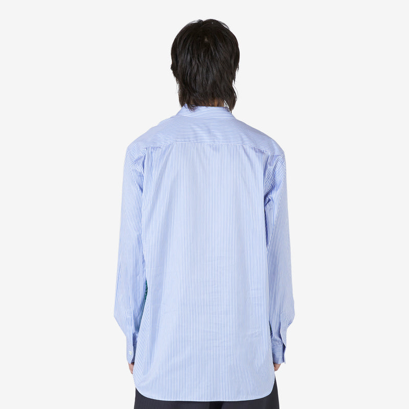 Woven Stripe Panel Shirt Blue | Green Shirts