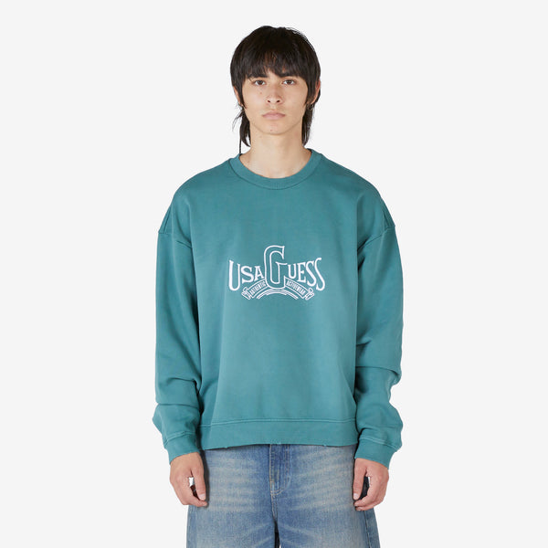 Banner Logo Crewneck GUESS USA Green