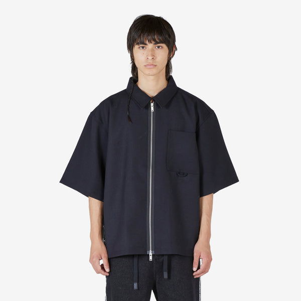 Merino Factory Zip Short Sleeve Shirt Black