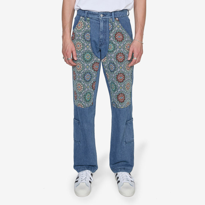 Floral Ultra Double Knee Pant Indigo Front