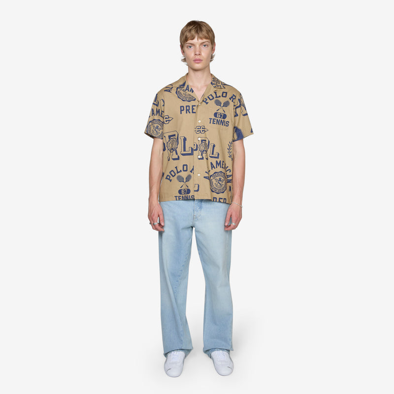 Classic Fit Cotton-Linen Camp Shirt Polo Athletics Toss Shirts