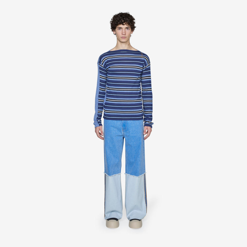 Striped Boat Neck Sweater Ink Jumpers