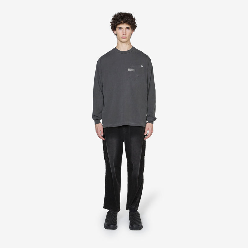 Pigment Dyed Hidden Logo Longsleeve T-Shirt Charcoal Tees