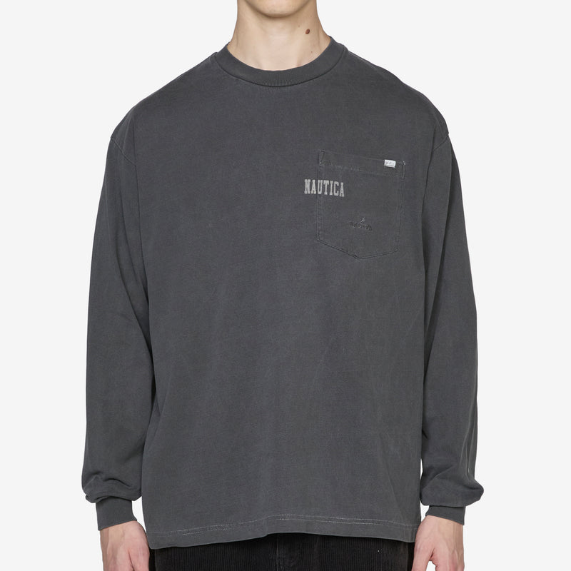 Pigment Dyed Hidden Logo Longsleeve T-Shirt Charcoal Tees
