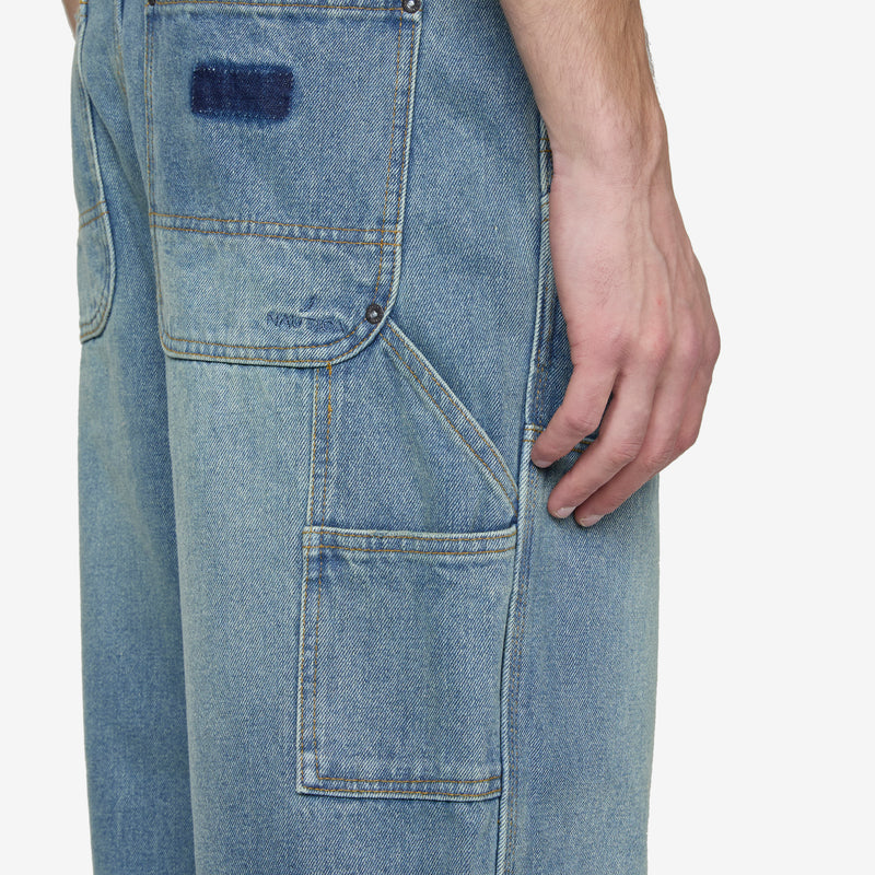 Washed Double Knee Denim Pant Indigo Pants