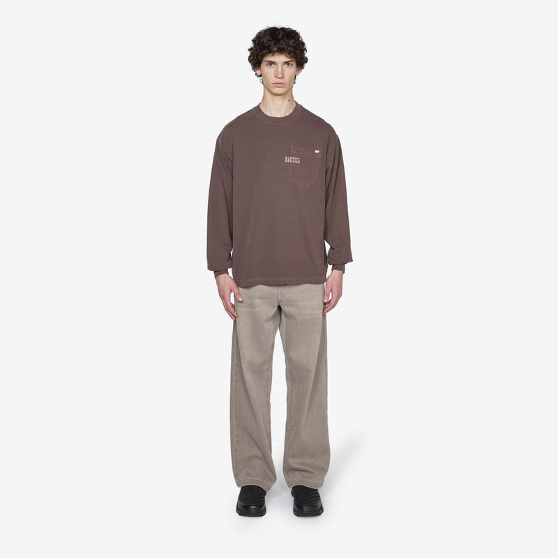 Pigment Dyed Hidden Logo Longsleeve T-Shirt Sand Tees