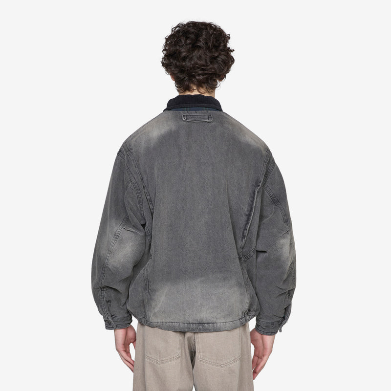 Washed Denim Padded Blouson Black Jackets