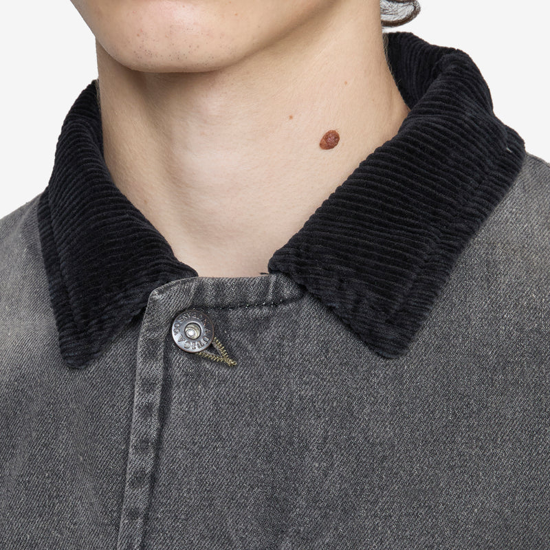 Washed Denim Padded Blouson Black Jackets