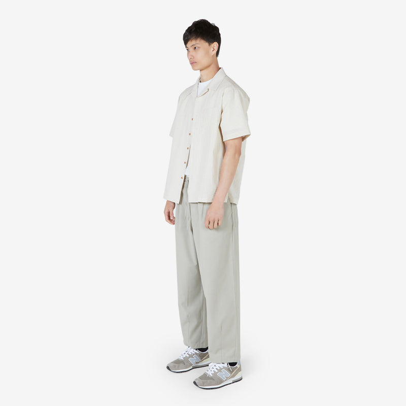 Open Collar Stripe Short Sleeve Shirt Ivory