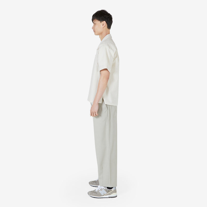Open Collar Stripe Short Sleeve Shirt Ivory