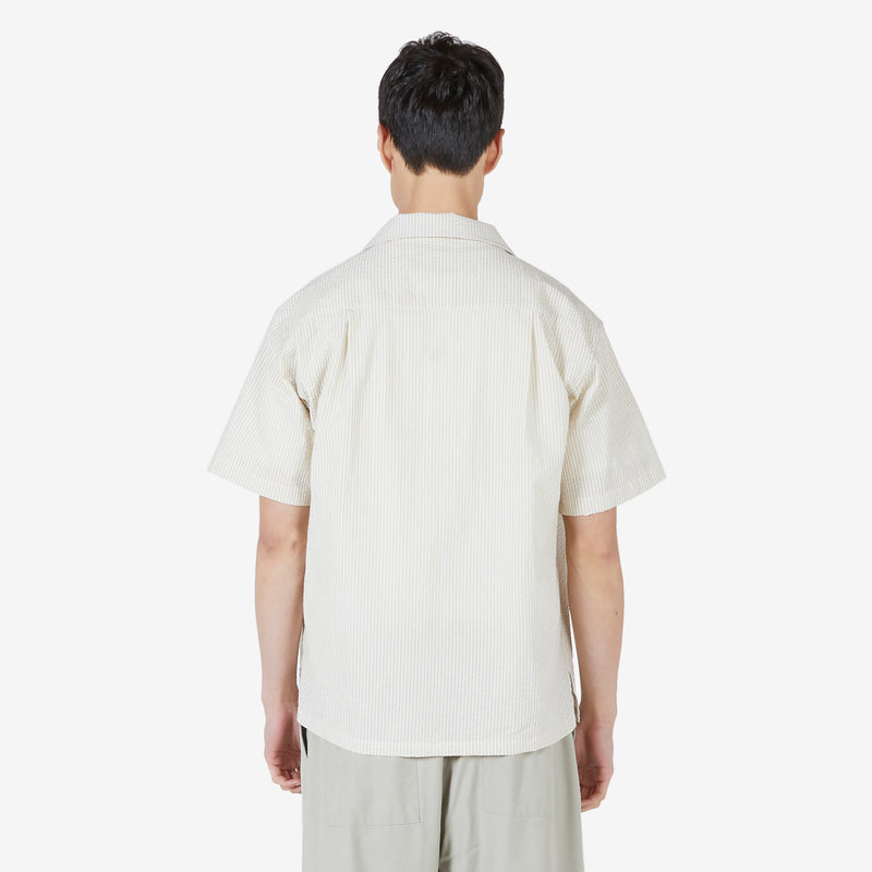 Open Collar Stripe Short Sleeve Shirt Ivory