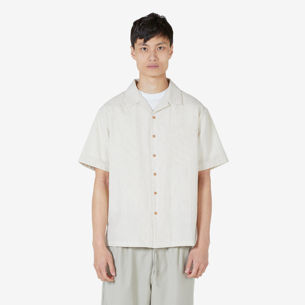 Open Collar Stripe Short Sleeve Shirt Ivory