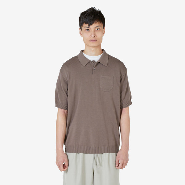 Pocket Collar Short Sleeve Knit Brown