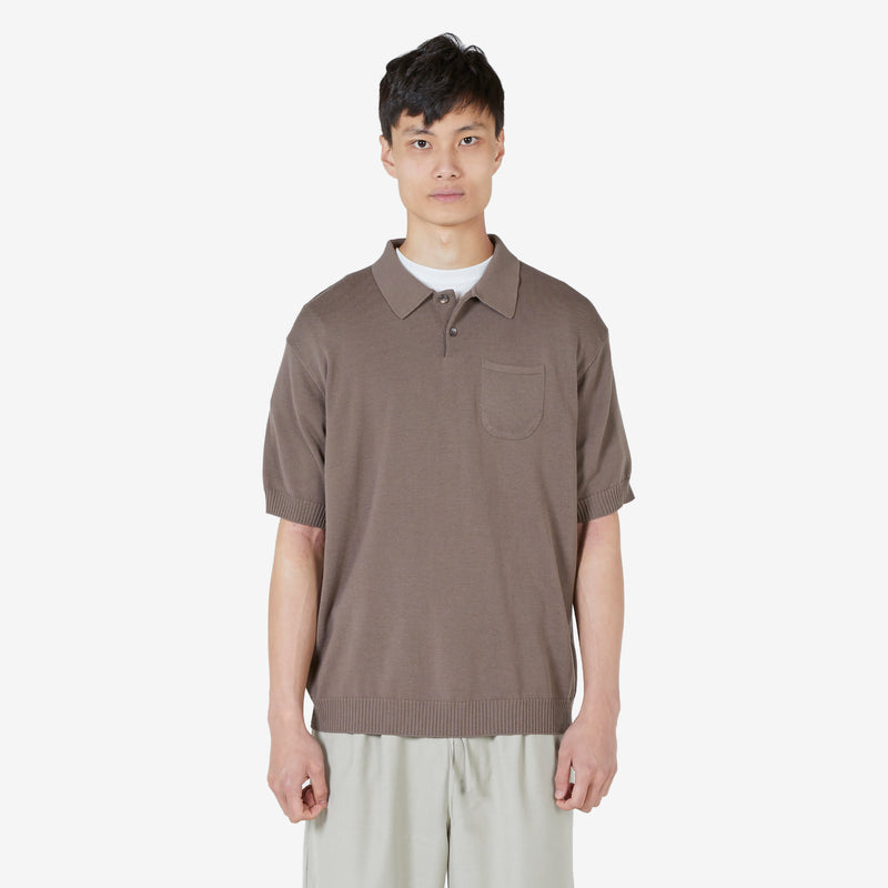 Pocket Collar Short Sleeve Knit Brown