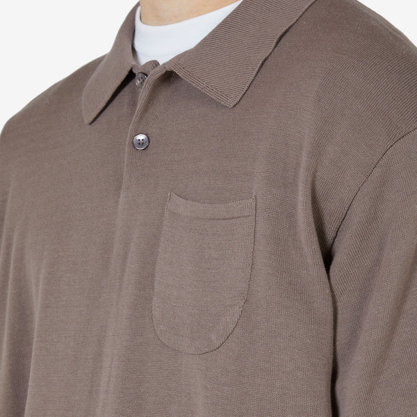 Pocket Collar Short Sleeve Knit Brown