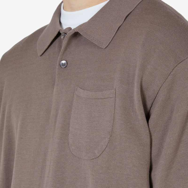 Pocket Collar Short Sleeve Knit Brown