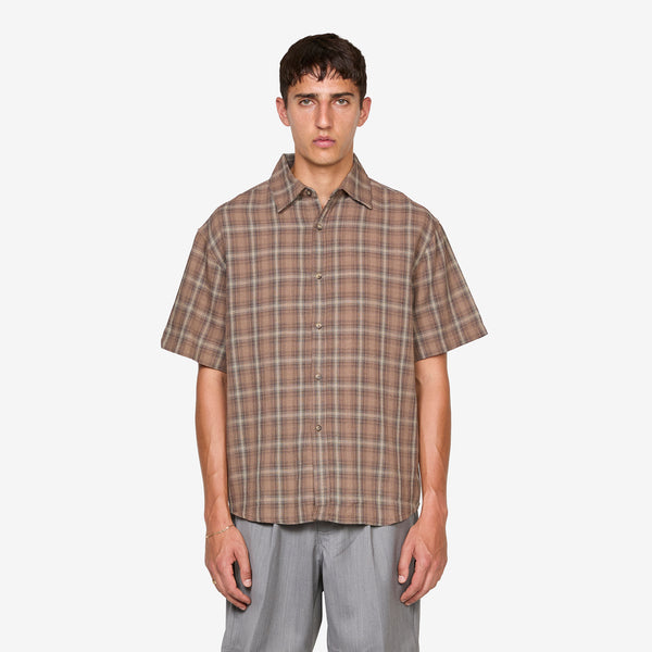 Drop Short Sleeve Shirt Brown Check Shirts
