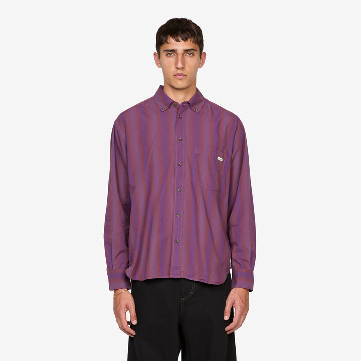 Ben Longsleeve Shirt Purple Stripe Front