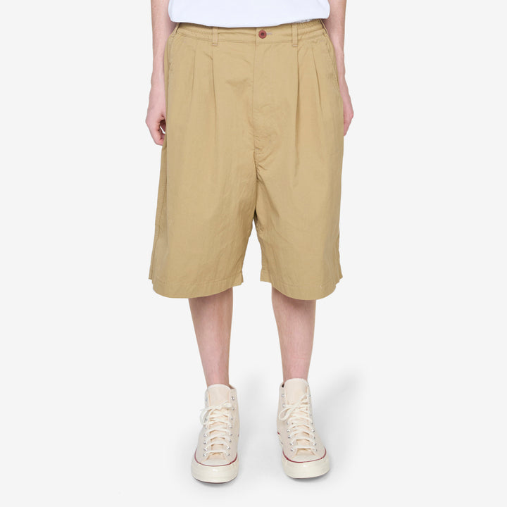 Pleated Wide Leg Shorts Beige Front