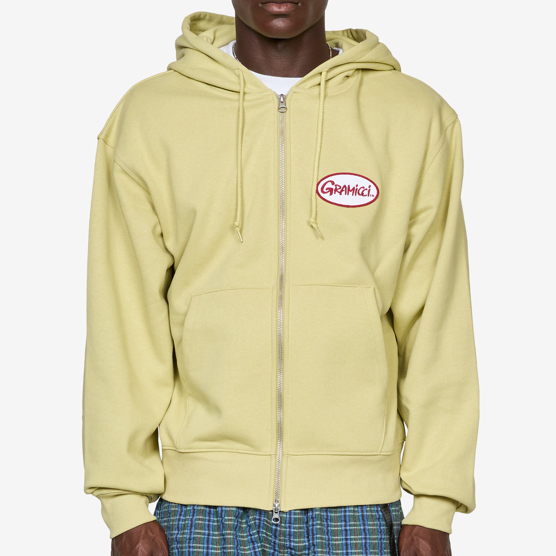 Oval Patch Zip Hooded Sweatshirt Lime Shirts