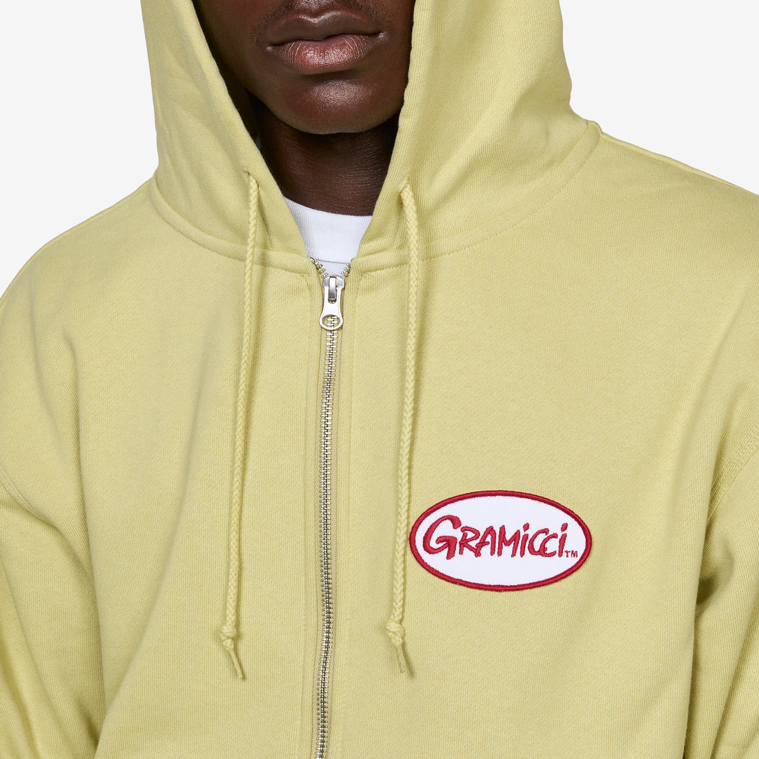 Oval Patch Zip Hooded Sweatshirt Lime Shirts