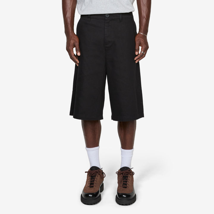 Washed Cotton Shorts Black Front