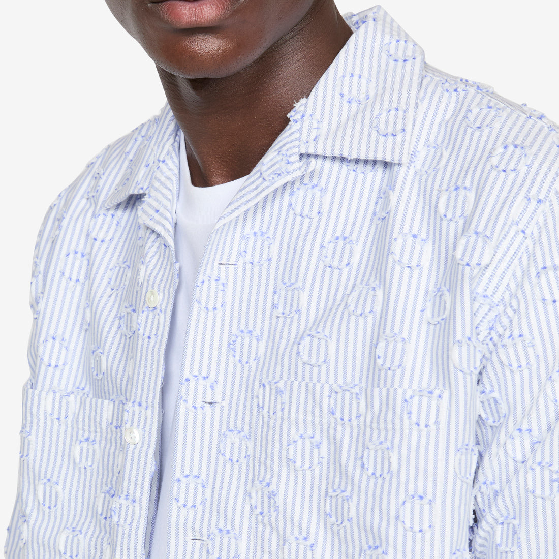 Open Collar Burnout Dot Candy Stripe Shirt Blue Stripe Shirts