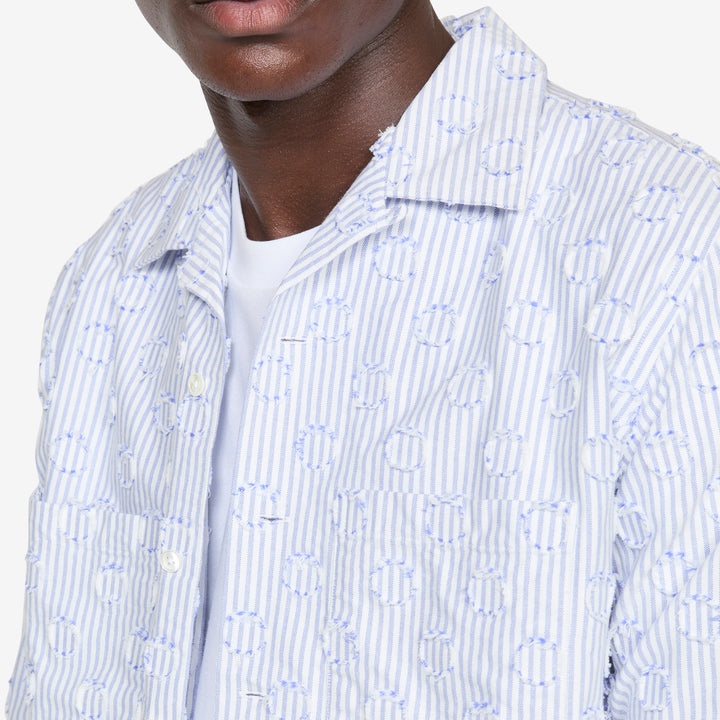 Open Collar Burnout Dot Candy Stripe Shirt Blue Stripe