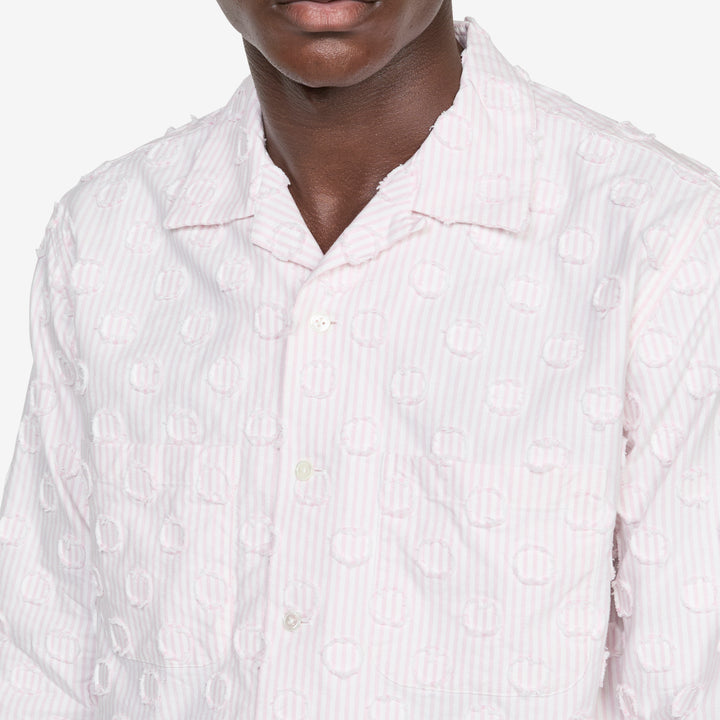 Open Collar Burnout Dot Candy Stripe Shirt Pink Stripe