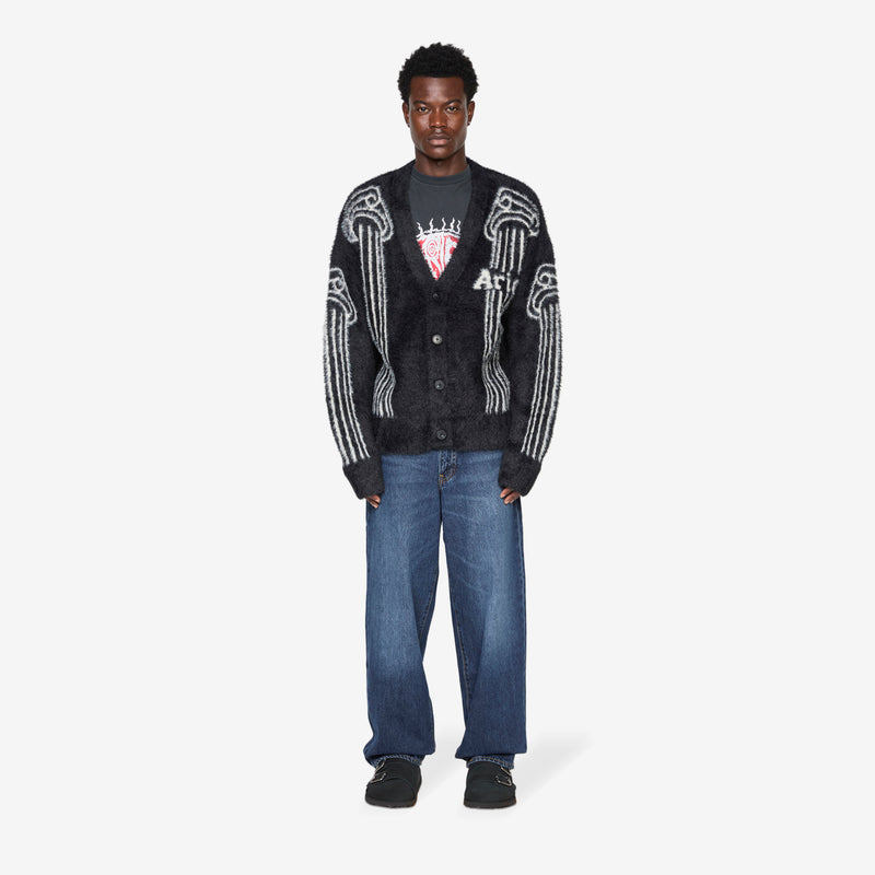 Oversized Chenille Column Knit Cardigan Black Jumpers
