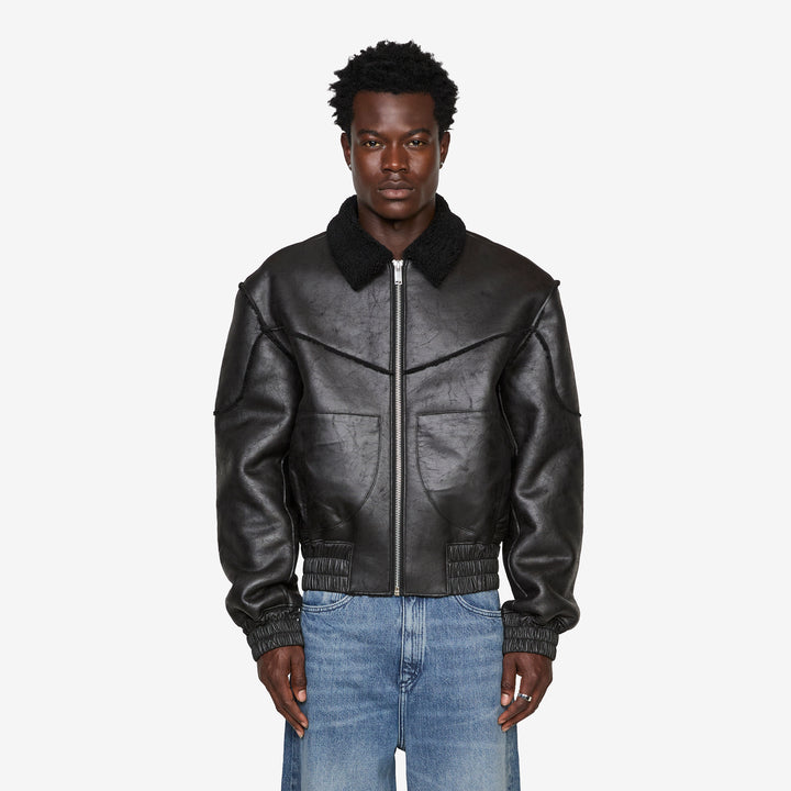 Faux Shearling Boxy Jacket Black Front