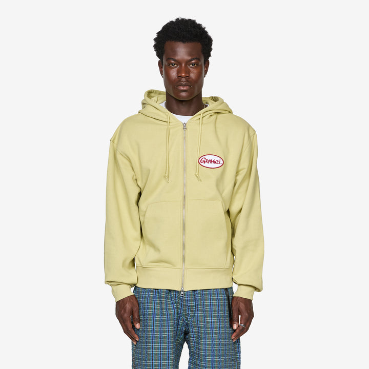 Oval Patch Zip Hooded Sweatshirt Lime Front