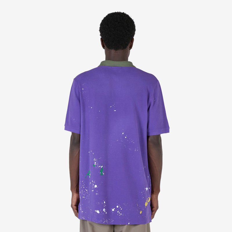 Classic Fit Distressed Mesh Polo Shirt Purple Rage