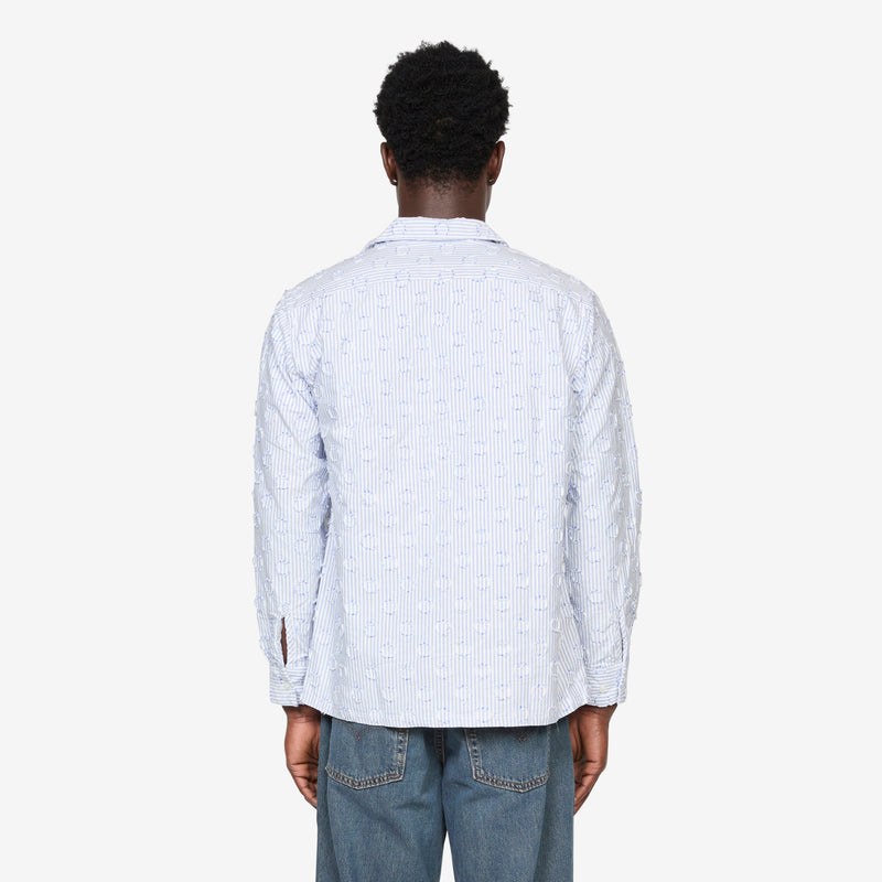 Open Collar Burnout Dot Candy Stripe Shirt Blue Stripe Shirts