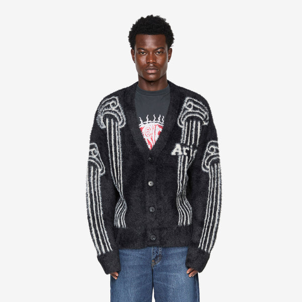 Oversized Chenille Column Knit Cardigan Black Jumpers