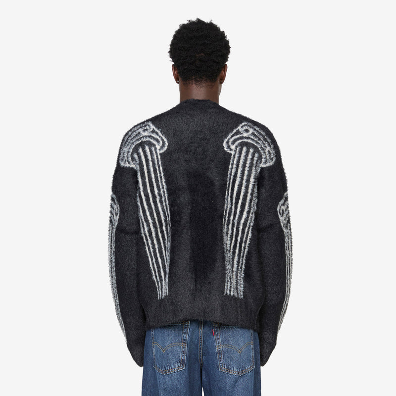 Oversized Chenille Column Knit Cardigan Black Jumpers