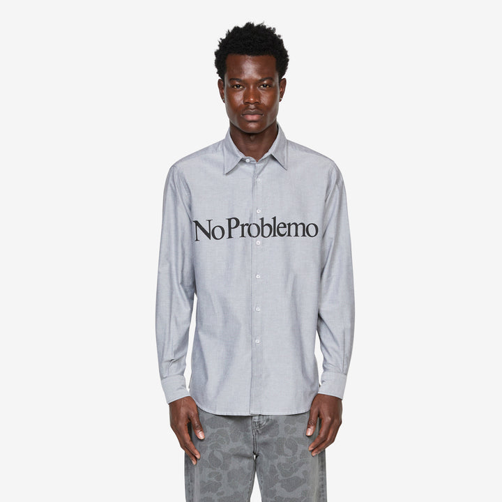No Problemo Longsleeve Oxford Shirt Charcoal Front
