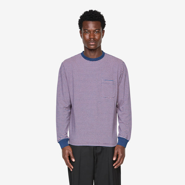 Longsleeve Pocket T-Shirt Indigo Stripe Red Tees