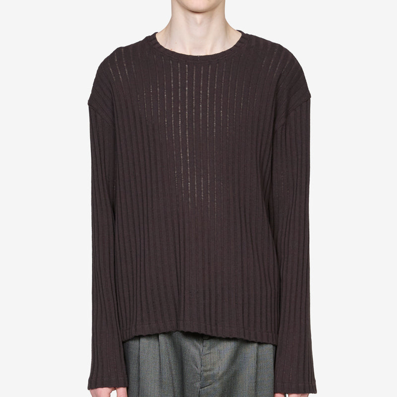 Round Neck Sweater Dark Brown Ajour Stripe Jumpers