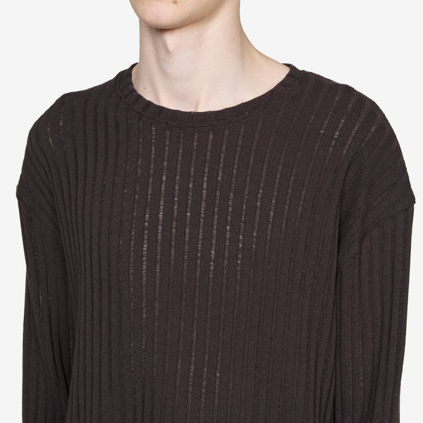 Round Neck Sweater Dark Brown Ajour Stripe Jumpers