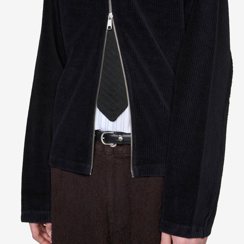 Leisure Zip Up Black Jersey Cord Jumpers