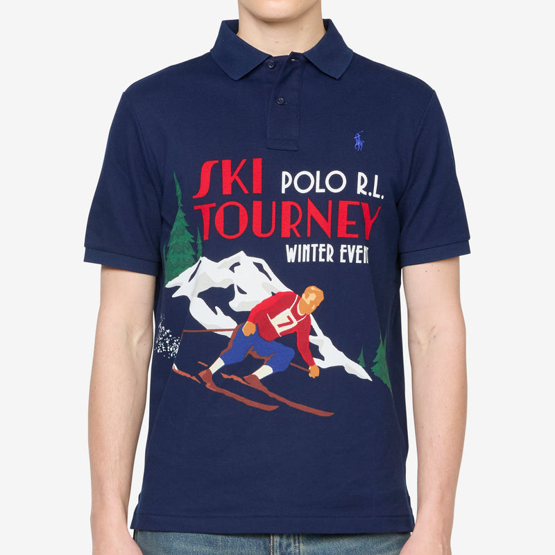 Skier Print Polo Shirt RL Navy Multi Shirts