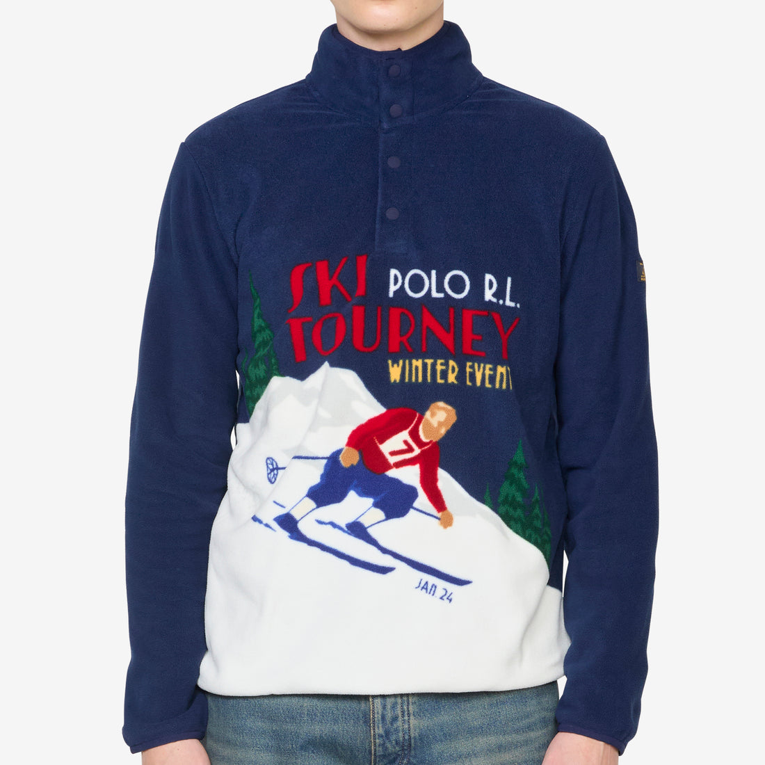 Skier Print Brushed Fleece Pullover RL Navy Multi Jumpers