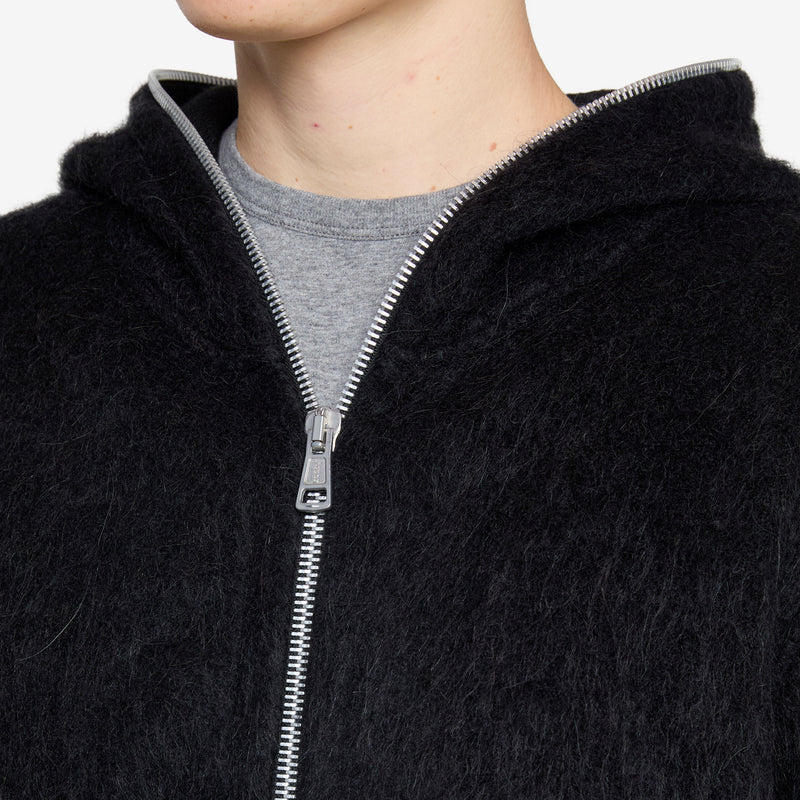 Full Zip Hood Black Hairy Wool Jackets