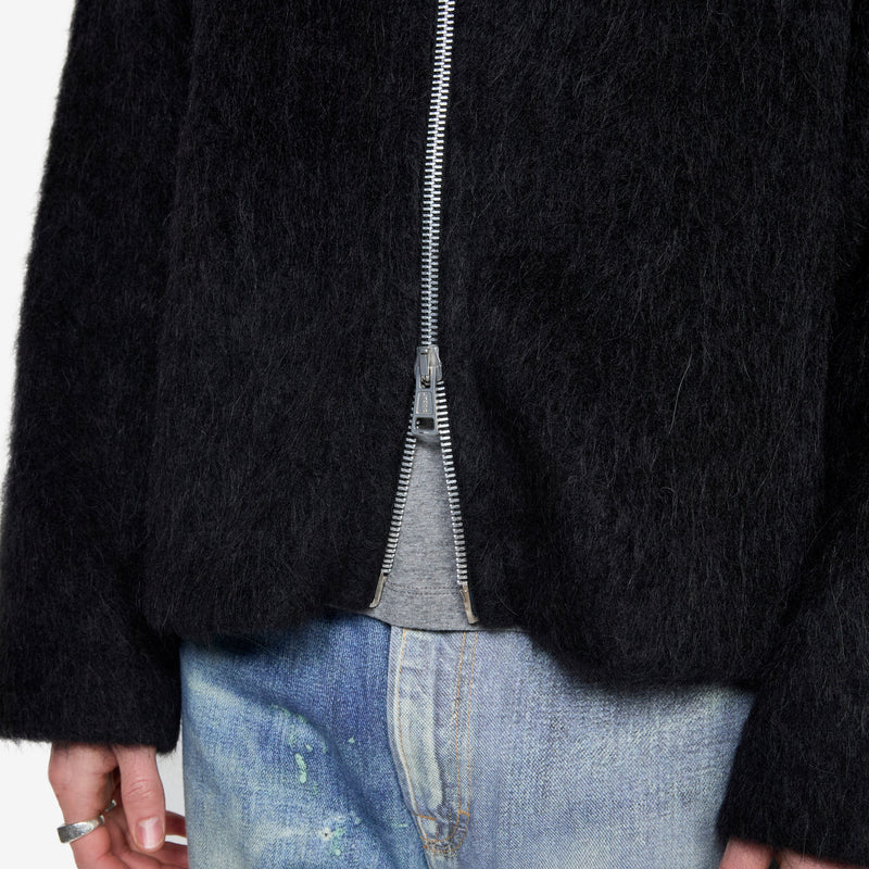 Full Zip Hood Black Hairy Wool Jackets