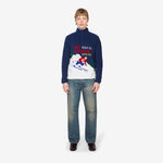 Skier Print Brushed Fleece Pullover RL Navy Multi
