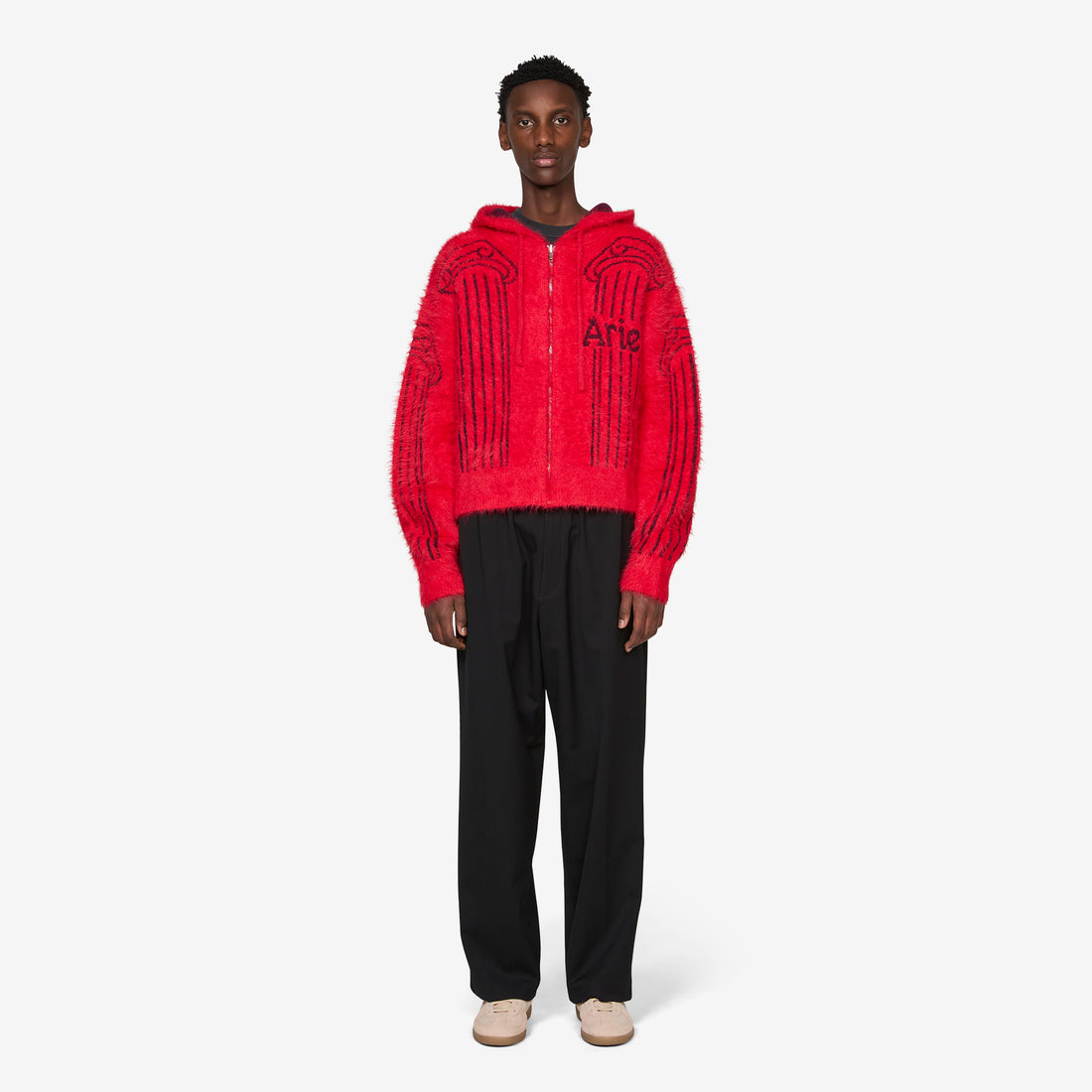 Fluffy Column Chenille Reversible Zip Thru Hoodie Red Jumpers