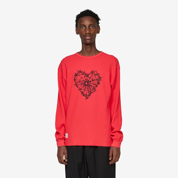 Reversible Barbed Love Temple Waffle Longsleeve T-Shirt Red