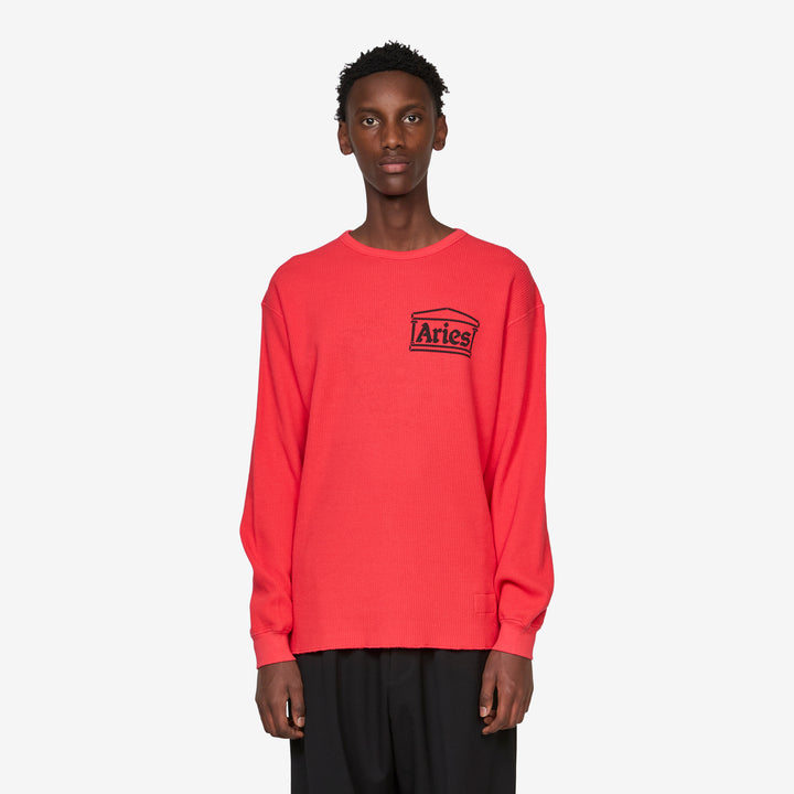 Reversible Barbed Love Temple Waffle Longsleeve T-Shirt Red Front
