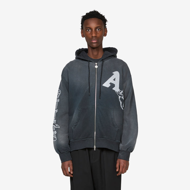 Premium Aged Cherub Column Zip Hoodie Black Front
